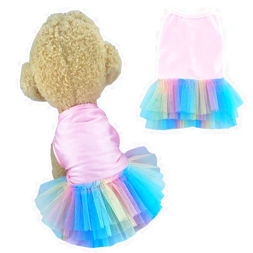 ANIAC Pink Dog Dress,Summer Dog Clothes for Small Dog Girl, Spring Puppy Princess Dress, Cat Outfit,Pet Clothing for Cats Kitten Chihuahua Yorkie,Rainbow(X-Small, Pink)