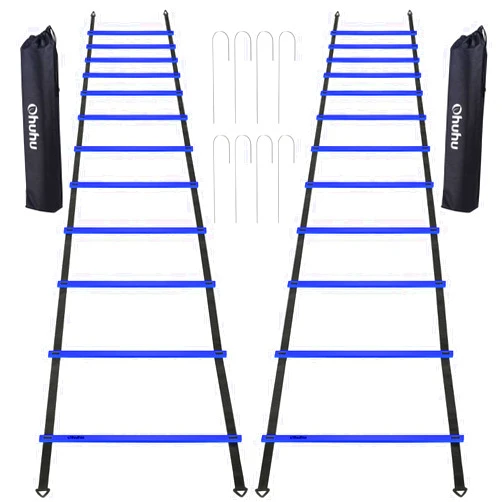 Ohuhu Agility Ladder Speed Training Set 2 Pack 20ft 12 Rung Exercise Ladders with Ground Stakes for Soccer Football Boxing Footwork Sports Fitness Training with Carry Bag Yellow or Blue