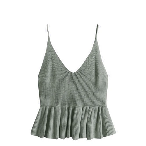 SweatyRocks Women's Spaghetti Strap Ruffle Hem Peplum Crop Ribbed Knit Tank Top