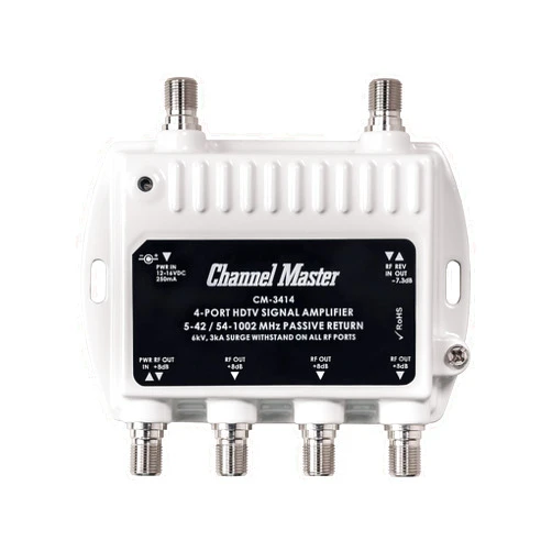 Channel Master Ultra Mini 4 TV Antenna Amplifier, TV Antenna Signal Booster with 4 Outputs for Connecting Antenna or Cable TV to Multiple Televisions (CM-3414),White 4-Port Single