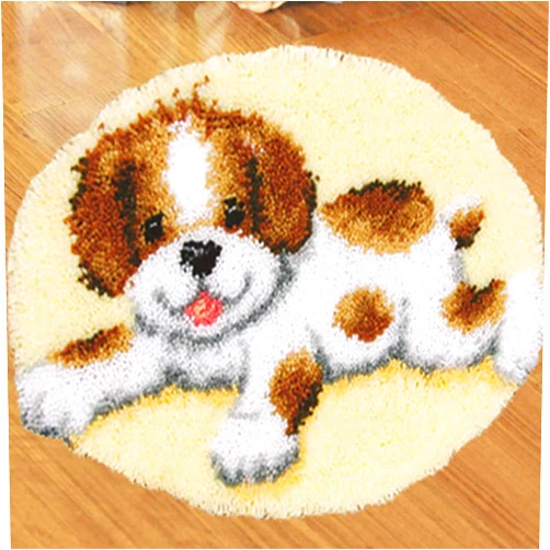 TTSITG 3D Latch Hook Rug Kits, Latch Hook Kits for Adults,Kids Adults DIY Unfinished Crocheting Rug Yarn Cushion Mat Cross-Stitch Stamped Kits Handmade Rug Cushion for Beginner Gift 19.7 / 21.2 Inch (Dog)