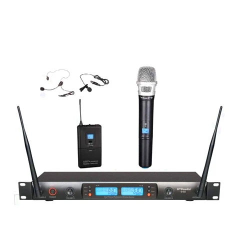 GTDaudio GTD Audio 2x100 Selectable Channel UHF Wireless Microphone Karaoke Mic System (with Handheld, lavvelier Headset mics) 622HL