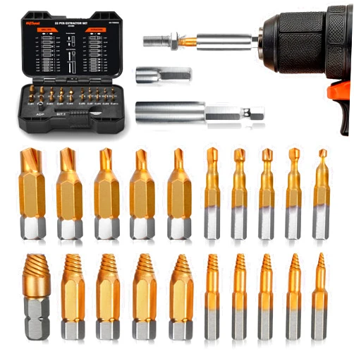 AV Steel 22 Pieces Damaged Screw Extractor Set, Easy Out Screw Extractor Kit with Magnetic Extension Bit Holder & Socket Adapter, Screw Remover and Extractor Set for Removing Stripped Broken Bolt