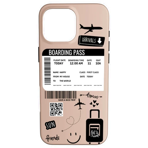 Annalisse Designs Co. iPhone 16 Pro Max Cute Airplane Boarding Travel Pass Happy Doodle Beige Case