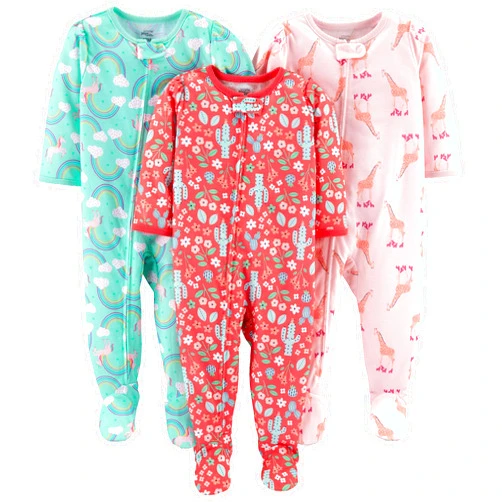 Simple Joys by Carter's Toddlers and Baby Girls' Loose-Fit Polyester Jersey Footed Pajamas, Pack of 3