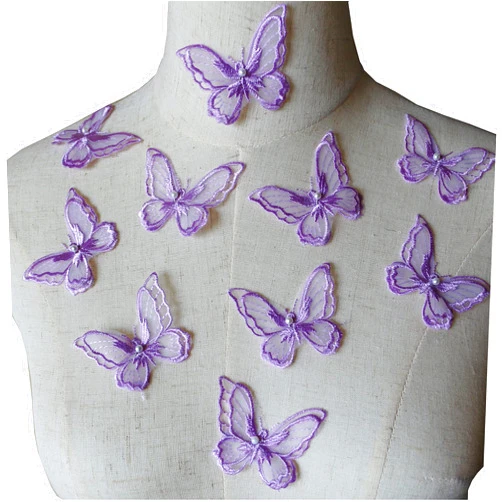 LITTLE PANDADA 10PCS Butterfly Lace Applique Organza Embroidery Double Layers Butterfly Patches Sewing for Craft Projects (Lilac)…