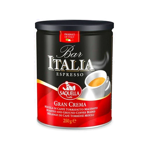 Saquella Coffee Espresso Gran Crema Torrefatto Blend Ground 8.8 Oz Tin