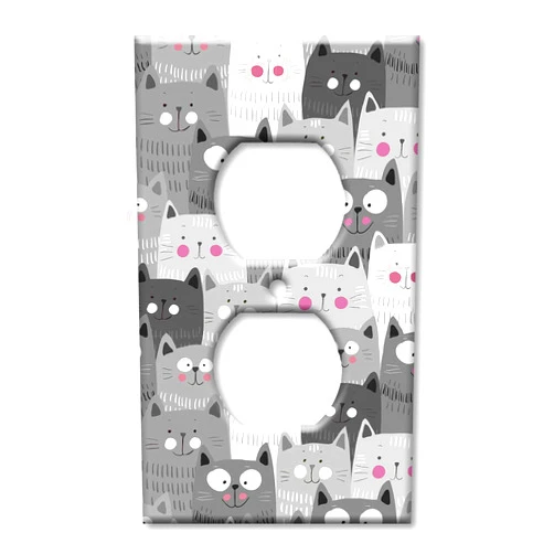 Art Plates Duplex Outlet Cover Decorative Metal Wall Plate - Gray and White Cat Toss - (Made in USA)
