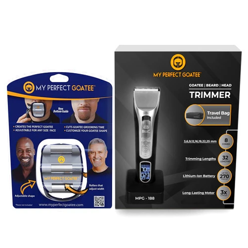 My Perfect Goatee® Beard Grooming COMBO Pack for Men: Goatee Shaving Template & Trimmer (MPG-188), 36 Length Settings, Cordless Professional Hair Trimmer for Professional Grooming
