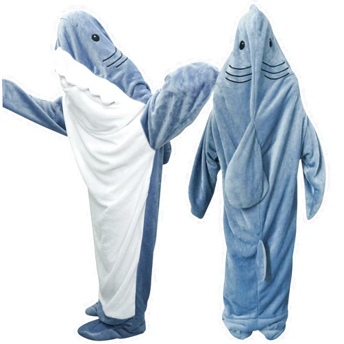 Deserthome Shark Blanket Onesie for Adult Wearable Shark Blanket Hoodie, Super Soft Comfortable Warm Shark Costume for Cosplay Blue S