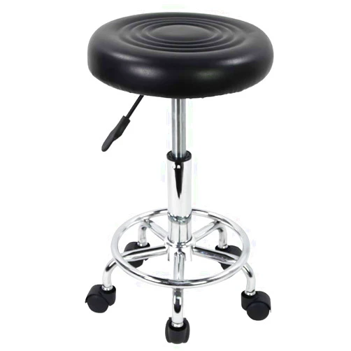 KKTONER PU Leather Modern Round Rolling Stool with Footrest Height Adjustable Spa Drafting Salon Tattoo Work Massage Stools Task Chair Small (Black)