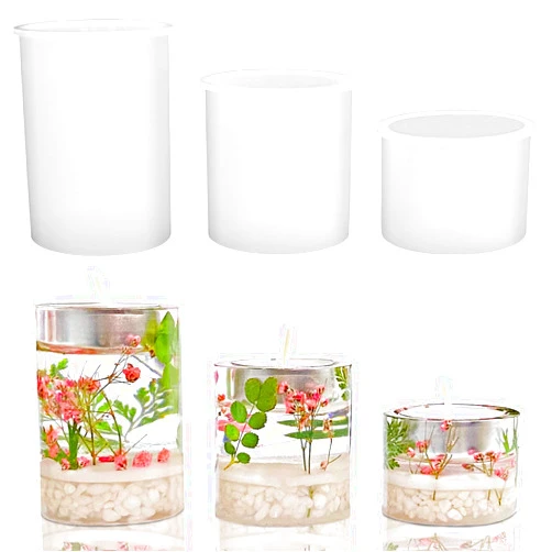 RESINWORLD 3 Size Tealight Candle Holder Mold for Epoxy Resin, Silicone Pillar Cylinder Candle Holder Resin Mold, Shiny Pillar Tea Light Candle Holders Mold for Resin Casting