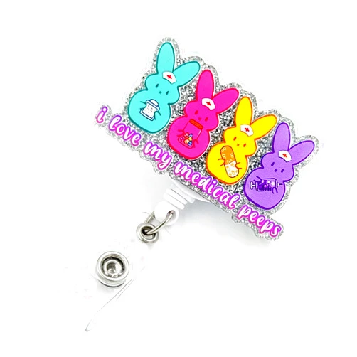 Generic Easter Badge Reel Retractable with Alligator Clip Acrylic Bunnys Badge Clip for RN ER Nurse Nursing Pharmacist Phlebotomist Medical Office Name Badge Accessory