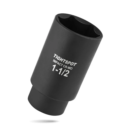 TIGHTSPOT 1/2 Inch Drive - 1 1/2 Inch Deep Impact Socket with Anti-Rounding 6 Point Design, Heat-Treated CRMO Steel