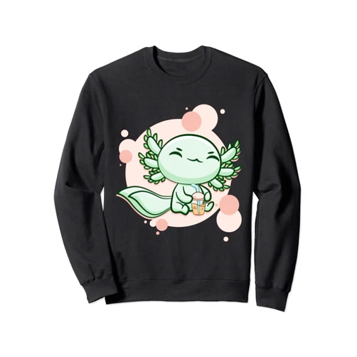 White Axolotl Cute Boba Bubble Tea Walking Fish Axolotl Bubble Tea Ambystoma Mexicanum Walking Fish Boba Sweatshirt