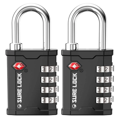 SURE LOCK TSA Accepted Heavy Duty Big Combination Luggage Padlock for Gun Cases, Transporting Equipment Cases in Trade Show, Music and Medical Industries (2, Black)