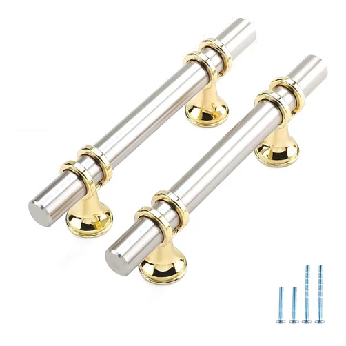 Haliwu 10 Pack Brushed Nickel Cabinet Pulls, Cabinet Handles Brushed Nickel, Barrel Cabinet Handles Gold Kitchen Hardware Pulls, 4 inch Hole to Hole Center