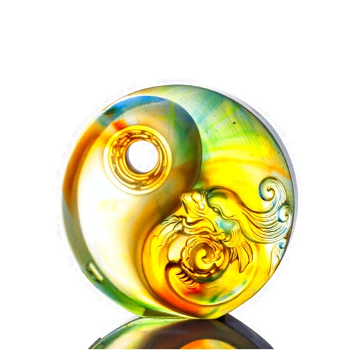 LIULI Crystal Art, Yin Yang Crystal Paperweight, Dragon Mythical Creature - The Beauty of Harmony