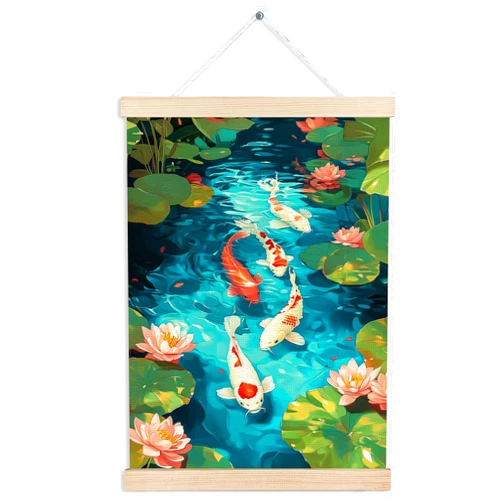 MVLJG Koi Fish Wall Art Poster, Japanese Room Decor, Oriental Asian Lotus Pond Fish Canvas Prints Hanging Wall Decor for Bedroom Zen Meditation Room Home Office, 12x16 Inches