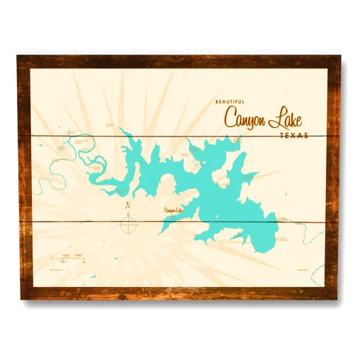 Northwest Art Mall Canyon Lake Texas Map Rustic Wood Art Print from Illustration by Lakebound 9