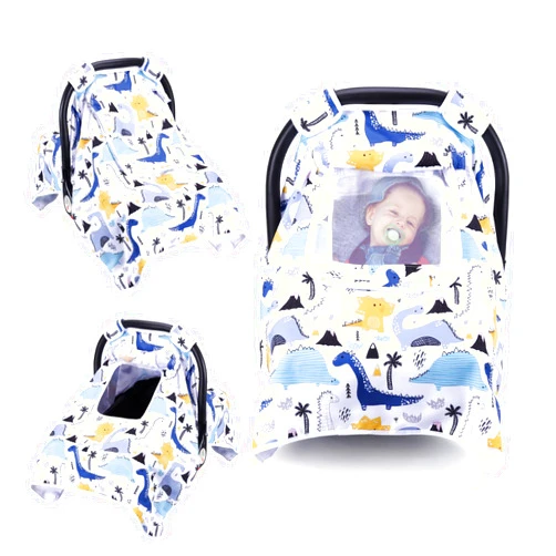 THE KENKYO Car Seat Covers for Babies, Baby Car Seat Cover for Girls Boys, Kick-Proof Newborn Carrier Canopy with Breathable Mesh Peep Window, Windproof Stroller Cover for All Seasons