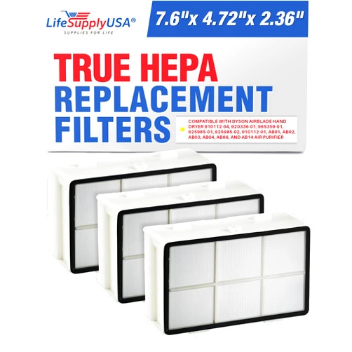 LifeSupplyUSA True HEPA Filter Replacement Compatible with Dyson AirBlade Hand Dryer 910112-04 920336-01 965359-01 925985-01 925985-02 910112-01 AB01 AB02 AB03 AB04 AB06 and AB14 Air Purifier (3-Pack)