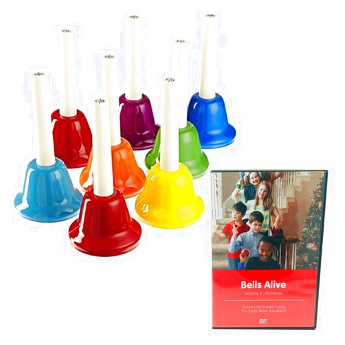 Rhythm Band 8 Note Metal Hand Bells - Set of 8 with Bells Alive Christmas DVD with 16 Animated Tracks