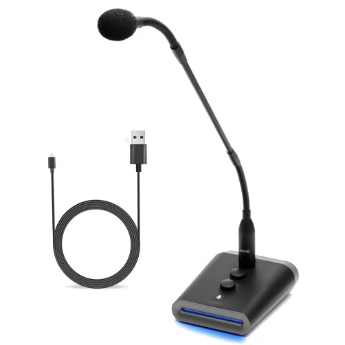 Movo GM-7 Professional 18-inch Gooseneck Microphone and USB Interface Base with RGB Lights, Gain, Mute - USB Podium Microphone with Stand for Streaming, Meetings, Lectures - USB Mic for Mac and PC