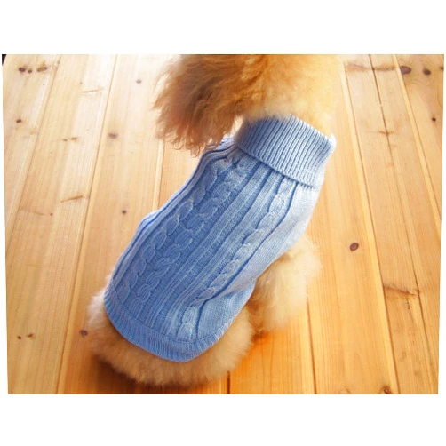 FAMI Small Dog Pullover Sweater, Cold Weather Cable Knitwear, Classic Turtleneck Thick Warm Clothes for Chihuahua, Bulldog, Dachshund, Pug, Yorkie(SkyBlue,Medium)