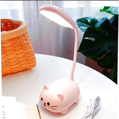 Genyerl LED Desk Lamp for Kids,Mini Cat Night Light, Cute Cat Foldable USB Rechargeable Reading Light Bedroom Children's Bedside Study (Pink)