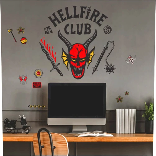 RoomMates RMK5374GM Stranger Things Hellfire Club Giant Peel and Stick Wall Decals, red, Yellow, Black