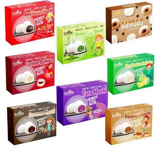 Fusion Select Japanese Mochi 8 Variety Pack: Boba Milk Tea, Taro, Sesame, Hamimelon, Lychee, Green Tea, Peanut & Red Bean in Fusion Select Gift Box