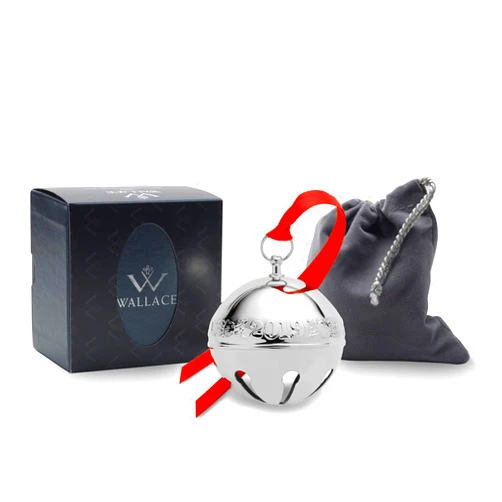 Wallace 5237618 2019 Silver Sleigh Bell-49th (Holly & Ornaments) Plated Christmas Holiday Ornament, 49th Edition