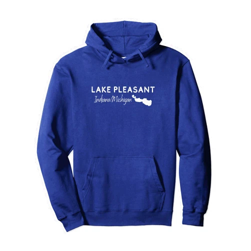 Bass and Pike Apparel Company Lake Pleasant Indiana/Michigan - Lake Name and Lake Shape Pullover Hoodie