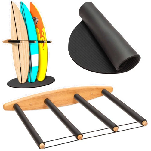 Hang 11' Vertical Surfboard Rack - Surf Racks for Wall, Sustainable Wooden Surf Board Holder with Rubber Mat, Wall Mount Storage, Vertical Paddle Board & SUP Garage Stand