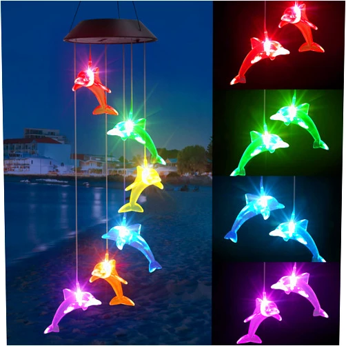 Zeiliuled Solar Dolphin Gift for Mom Grandma Girls, Color Changing Wind Chimes for Outside, Solar Outdoor Decorative Mobile Lights for Garden, Yard, Patio, Window, Party, Christmas Decorations