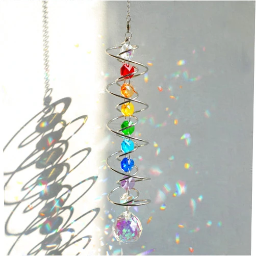 GWAHSA Suncatcher Wind Spinner Gazing Ball Spiral Tail, Crystal Sun Catchers with Seven Chakra Beads Window Hanging for Indoor Home Outdoor Garden Decor Wedding Birthday Party Gifts for Girl Women Mom