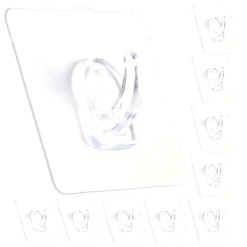 PEYZCNOK Adhesive Hooks, Heavy Duty Utility Hooks 20 lb(Max) Waterproof and Oilproof Removable, Clear Seamless Hooks Reusable Wall Hook for Kitchen Bathroom Bedroom Office - 10 Pack