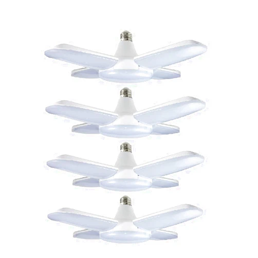 MACGO LED Garage Lights, 60W Trilights Ceiling, High Low Bay Deformable Adjustable 4 Led Light Bulbs 6000LM 6000K, Screw in Tribright Garage Lighting Fixture,CRI80 Daylight (4)