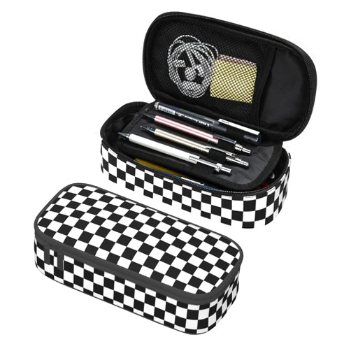 GVGOAGL Black White Checkered Pencil Case Organizer Big Capacity Pencil Pouch Stationery With Zipper School Supplies Pencil Bag For Girls Boys Office