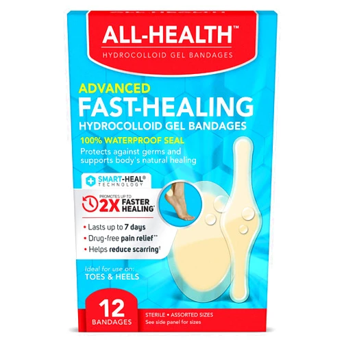 All Health Advanced Fast Healing Hydrocolloid Gel Bandages, Assorted Sizes, 12 ct | 2X Faster Healing for First Aid Blisters or Wound Care
