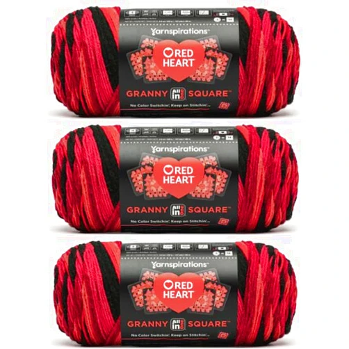 Generic Red Hearts All in One Granny Square Black - Ruby Red Yarn - 3 Pack of 250g/8.8oz - 100% Acrylic - #4 Worsted (Medium) - 381m/417Yards - for Knitting, Crochet and Amigurumi