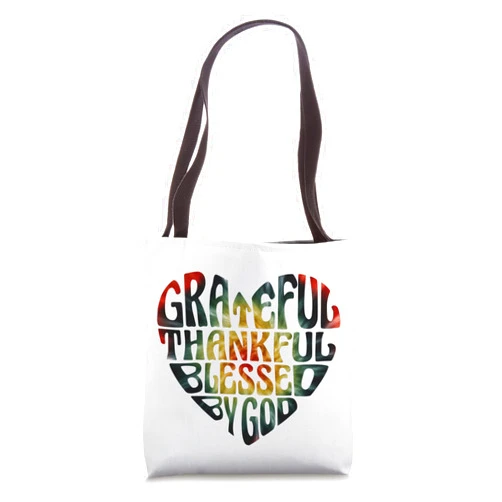 Maria's Faith Tees Grateful Thankful Blessed Retro Tie Dye Heart Christian Tote Bag 16 inches
