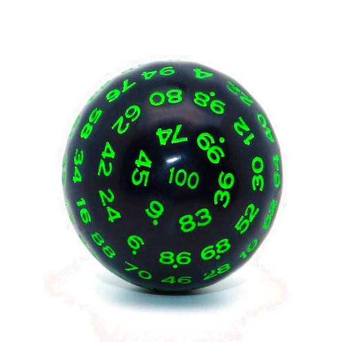 CREEBUY D100 Dice Polyhedral Dice 100 Sided 45mm Giant DND RPG Games Dice Solid Black Color with Green Number