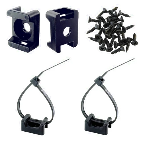 HS Durable Saddle Type Zip Tie Mounts Base with Screw Hole,Set Strong 6 Inch Nylon Cable Ties and Screws Each 100 PCS,Wire Clips Anchor Management Fastener for Baseborad,Wall or Desk,Black