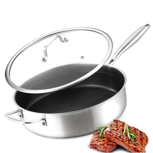 DELARLO Tri-Ply Stainless Steel 7QT Jumbo Cooker Saute Pan With Lid, Nonstick 12.5 Inch Deep Frying Pan, Induction Large Skillet, Cooker Pan for Chefs, Dishwasher & Oven Safe