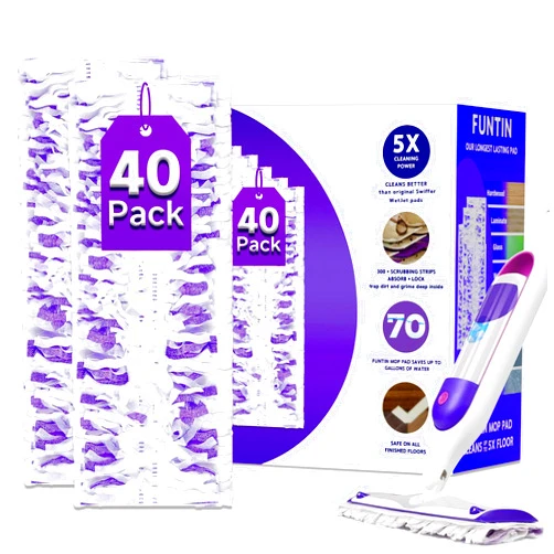 Funtin Power Mop Pads for Swiffer PowerMop, Unscented Disposable Mop Refills, Thickened Multi-Surface Replacement Mopping Pad, Dry & Wet Use for Floor Cleaning (40 Packs)