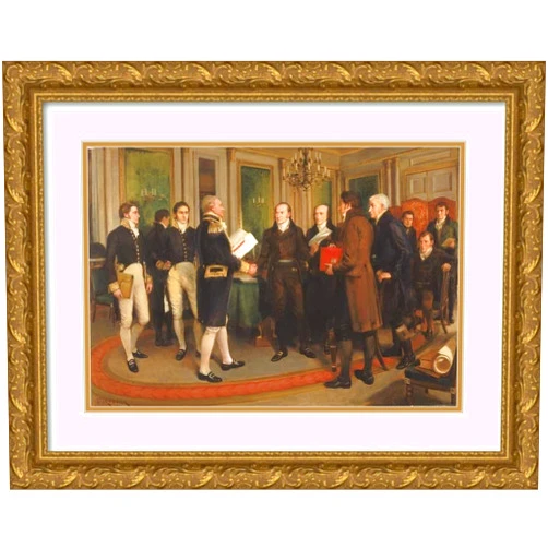 ArtDirect Sir Amédée Forestier 18x14 Gold Ornate Frame and Double Matted Museum Art Print Titled - The Signing of the Treaty of Ghent, Christmas Eve (1814)