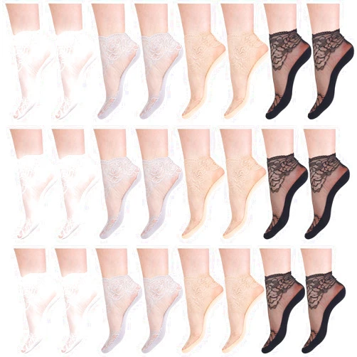 Geyoga 12 Pairs Women's Lace Ankle Socks Mesh Lace Fishnet Ankle Socks for Accessories Dress