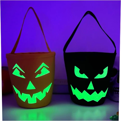 Vitalili 2pcs Glowing Halloween Basket Pumpkin Halloween Bucket Multipurpose Pumpkin Bucket Trick or Treat Bucket Halloween Candy Bags